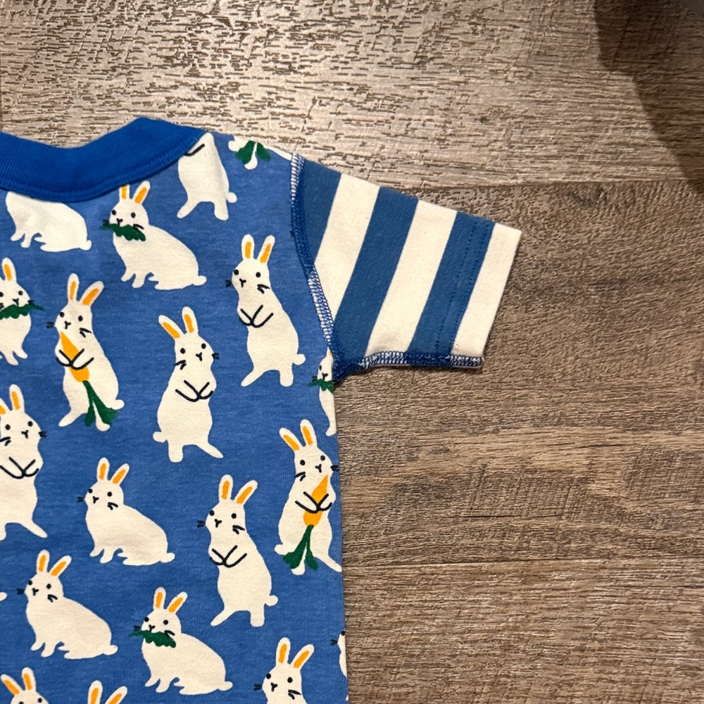 Hanna Andersson 100% Organic Cotton Short John PJ Set w/ Bunny + Striped Print - Picture 13 of 16